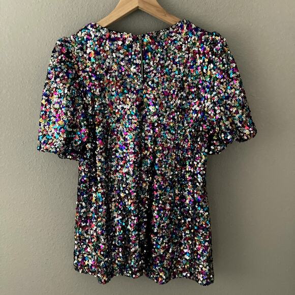Sugar Lips NEW Sequin Bubble Sleeve Top - Neptune - Medium - Picture 5 of 10